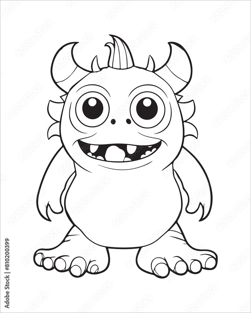 Fototapeta premium a cute monster with horns and big eyes is smiling