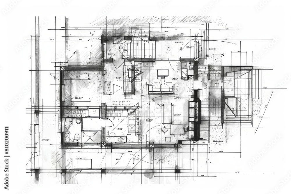 architectural house plan blueprint design construction concept illustration
