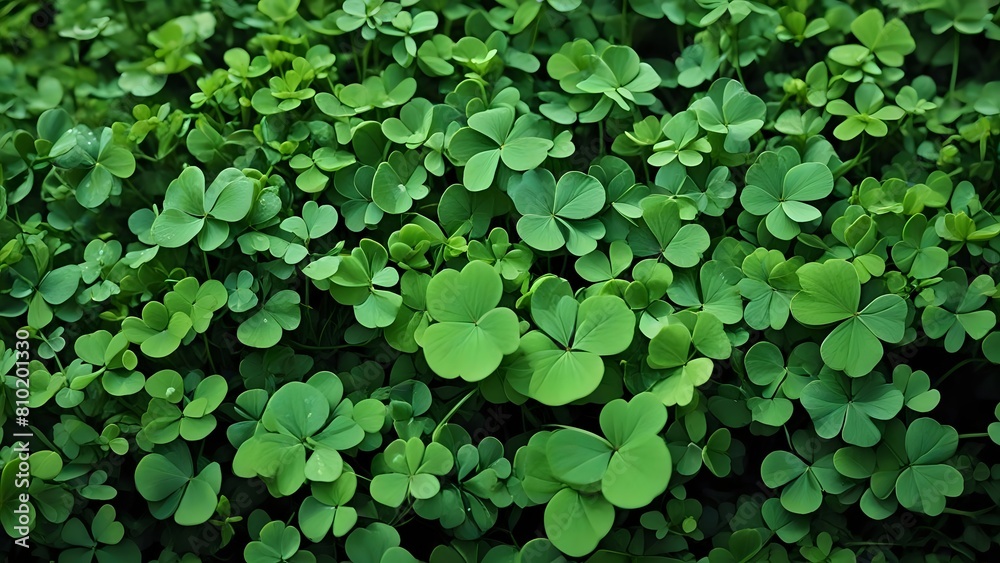 A clover field in forest. Lucky Irish Four Leaf Clover in the Field for St. Patricks Day background with copy space. A clover field in forest. Lucky Irish Four Leaf Clover in the Field for St. Patricks Day background with copy space.