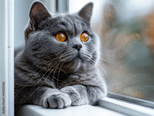 Grey British Shorthair Cat with Orange Eyes © Mattes