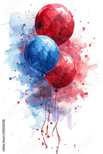 Watercolor 4th of july balloon before white background