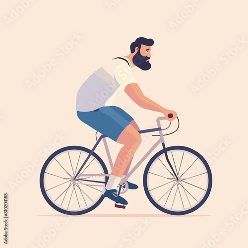 vector man on a bicycle minimalism on a white background. Generative AI