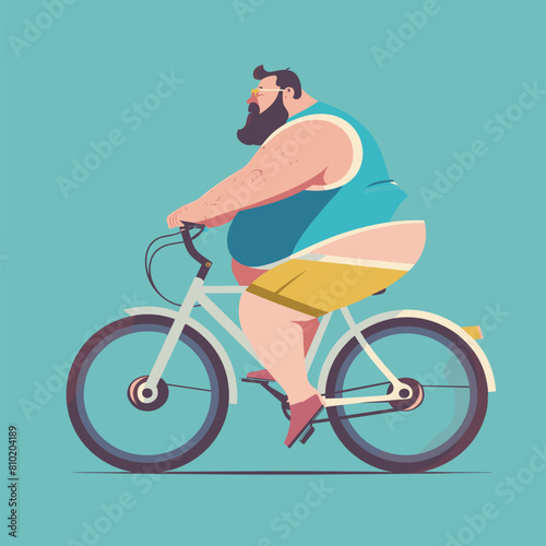 vector overweight man on a bicycle minimalism on a white background. Generative AI