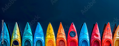 Colorful canoes on the water. Descent of the Sella River, Asturias, Spain