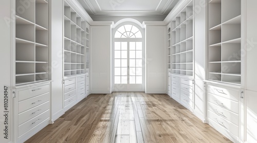 Pristine and empty closet, featuring organized sections for a streamlined and efficient storage solution