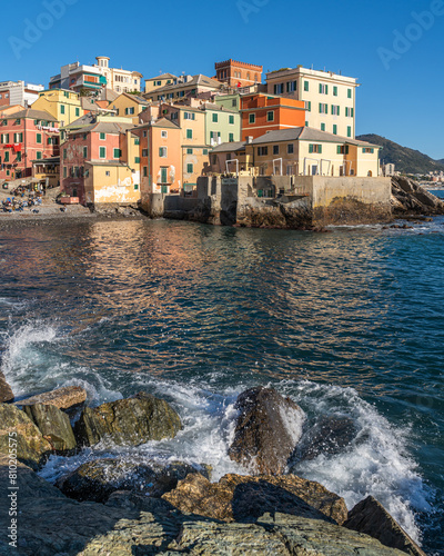 Scenic view of Boccadasse with charming colorful houses overlooking the sea, Genova, Italy