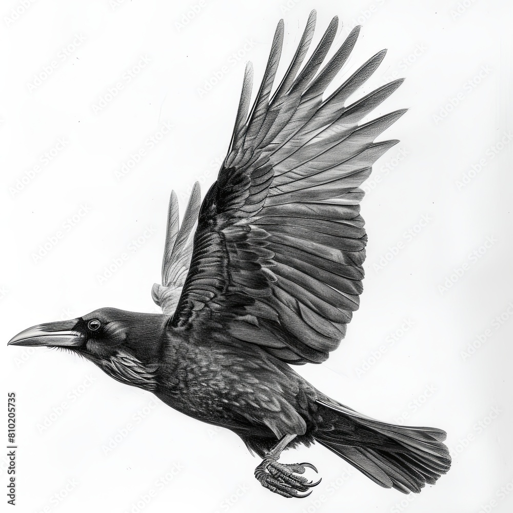 Carrion Crow Pencil Sketch Hand Drawn Black and White Depiction of ...
