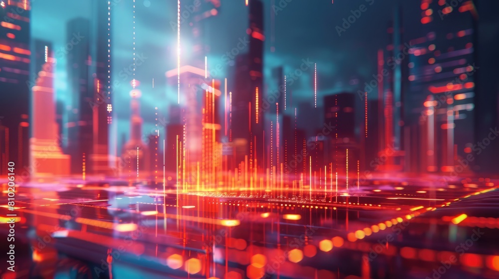 Dropping carbon emissions represented by a 3D graph, set against corporate buildings of the future. Corporate carbon reduction Dropping carbon emissions represented by a 3D graph, set against corporate buildings of the future. Corporate carbon reduction