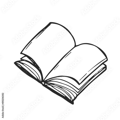 open book on white background, line drawing style, vector design
