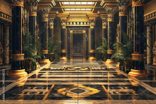 opulent interior of ancient egyptian pharaohs palace adorned with luxurious black and gold marble majestic castle setting digital art photo