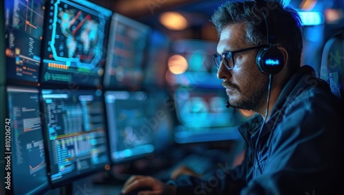 Freeze-frame the moment as a cyber-security expert thwarts a virtual attack, showcasing the vigilance required to safeguard digital networks against threats. photo
