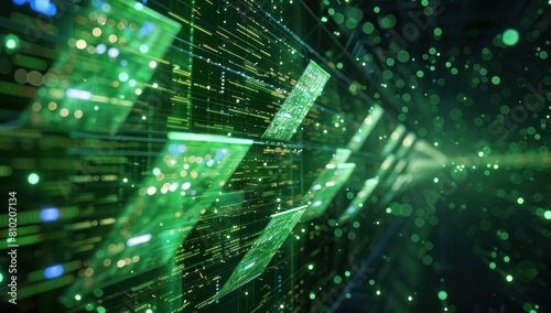 Showcase the speed and efficiency of data transfer protocols, as files zip across the screen against the vibrant green interface.