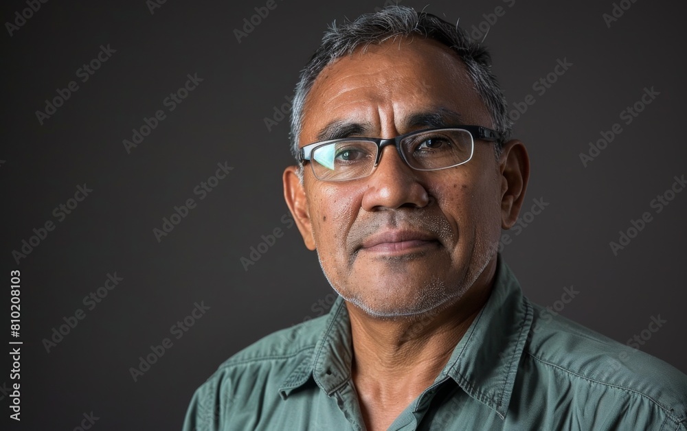 A man with glasses is standing in front of a gray background. He has a serious expression on his face A man with glasses is standing in front of a gray background. He has a serious expression on his face