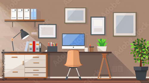 Modern workplace with computer in room with space for