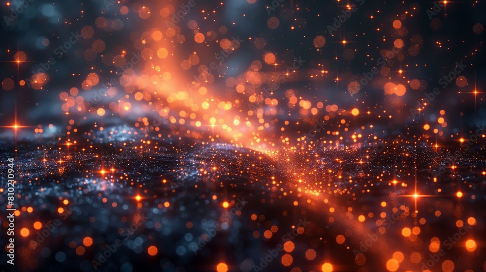 Fototapeta premium Vivid digital art depicting a cosmic explosion of red and blue sparkling lights, creating a dazzling night sky effect