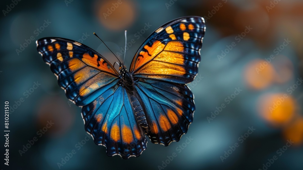 A very beautiful blue yellow orange butterfly is flying on a transparent background. A very beautiful blue yellow orange butterfly is flying on a transparent background.