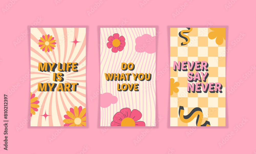 Set of abstract backgrounds with inscriptions in 90s style. 90s posters