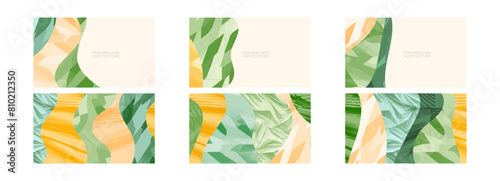 Abstract agriculture field or farm card banner background. Vineyard valley pattern, countryside landscape, eco horizontal panorama template. Nature backdrop, organic green webpage header layout design