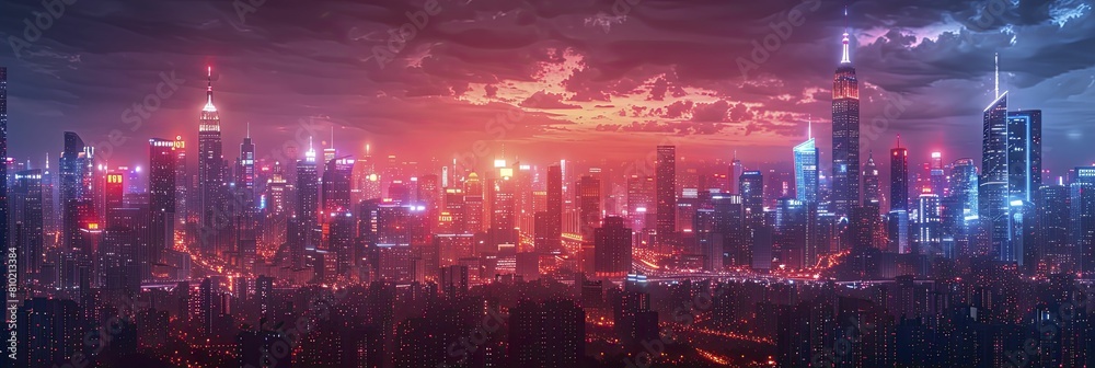 Fototapeta premium Detailed illustration of a cyber cityscape with intricate connectivity, ideal for depicting smart city technologies.