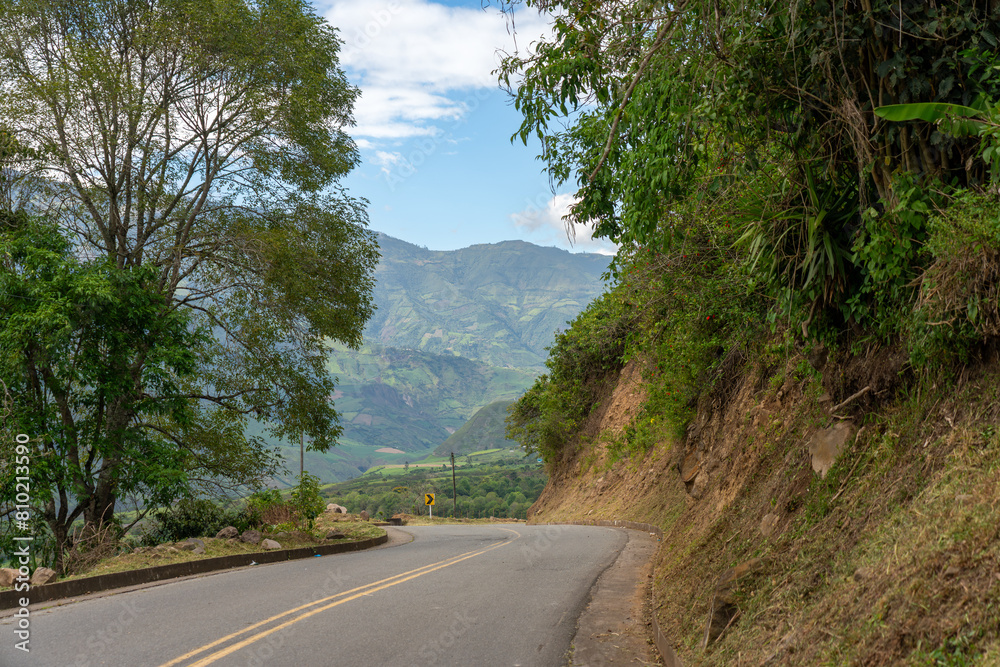 Curve between a road between the mountains in a Colombian landscape