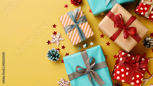 Packed gifts on color background