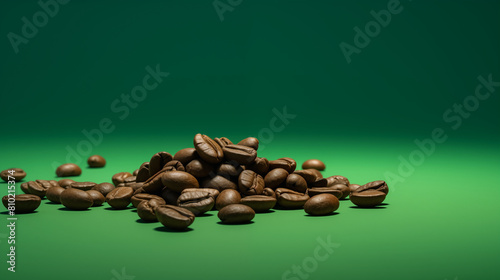 coffee beans on green background isolated
