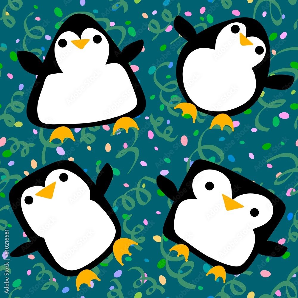 Cartoon festive animals seamless birthday decor and penguin pattern for wrapping paper and fabrics Cartoon festive animals seamless birthday decor and penguin pattern for wrapping paper and fabrics