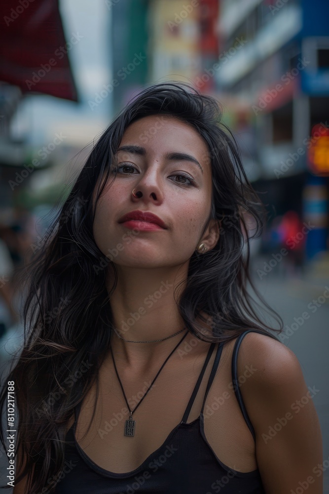 portrait of a young woman on the street Generative AI