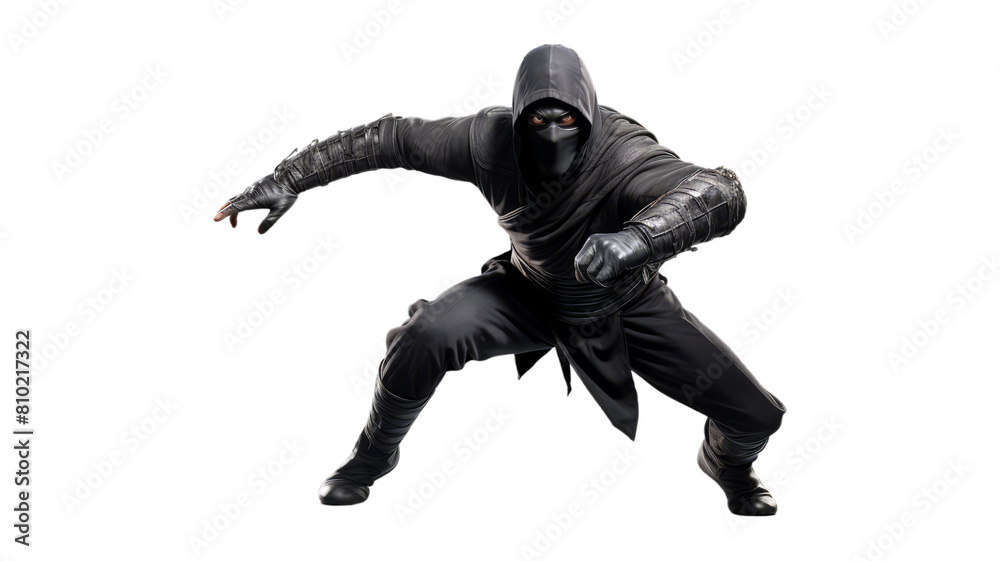 Ninja In Action isolated on transparent png background. Generative ai Ninja In Action isolated on transparent png background. Generative ai