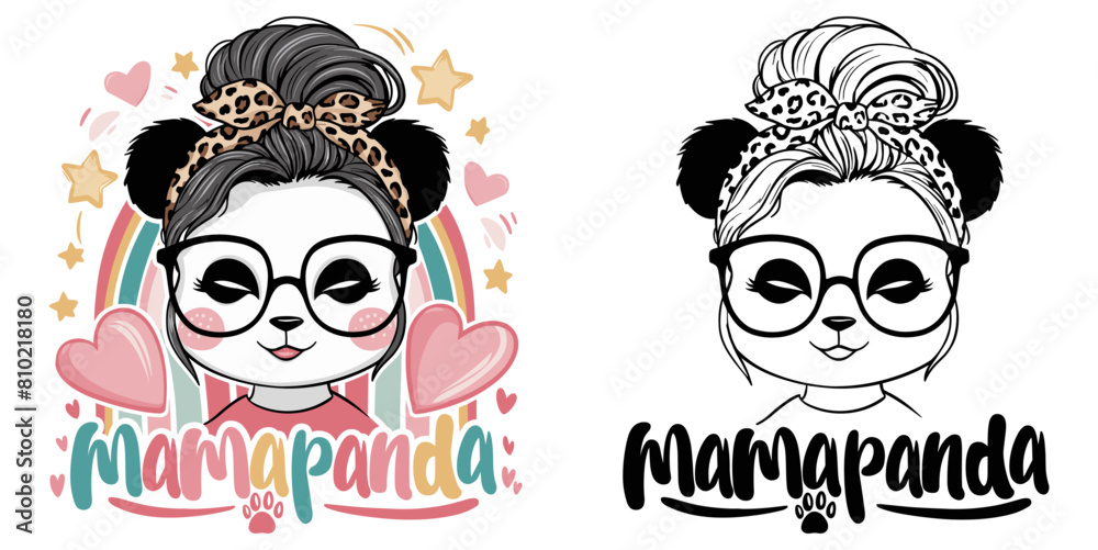 panda mom 2024 mother day motherhood vector design, messy bun hair Mamapanda panda mom 2024 mother day motherhood vector design, messy bun hair Mamapanda