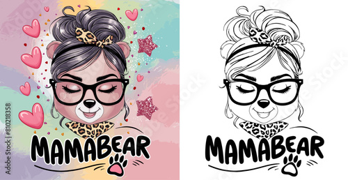 bear mom 2024 mother day motherhood vector design, messy bun hair Mamabear photo