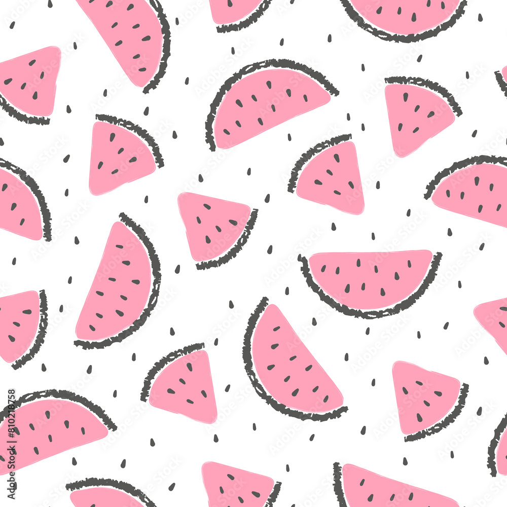 Watermelons pattern. Seamless vector background with hand drawn watermelon slices Watermelons pattern. Seamless vector background with hand drawn watermelon slices