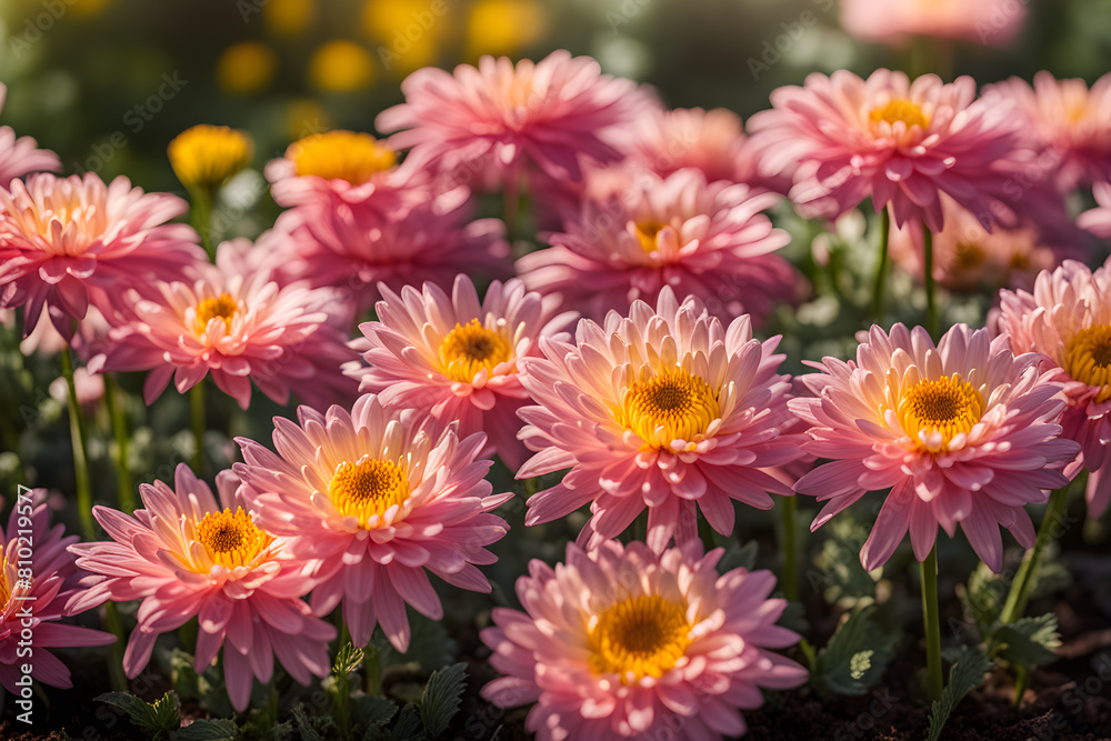 blooming chrysanthemum multiflora in the garden