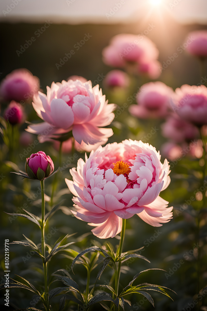 Fototapeta premium blooming pink peonies in the garden