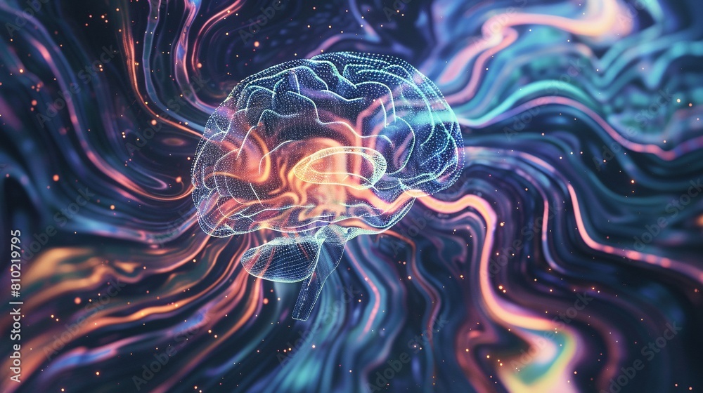 Vibrant Digital Illustration of Human Brain with Neural Connections
