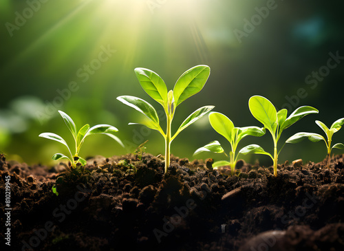 sprout seedling sprouted in the garden under the sun