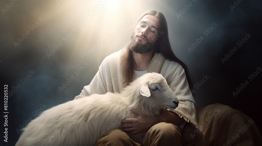 Jesus Cristo com uma ovelha no colo, sonhos, energia, raios poderosos ...