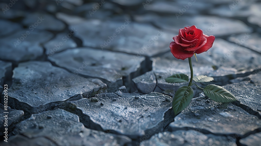 Red rose growing out of a crack in the dry ground Red rose growing out of a crack in the dry ground