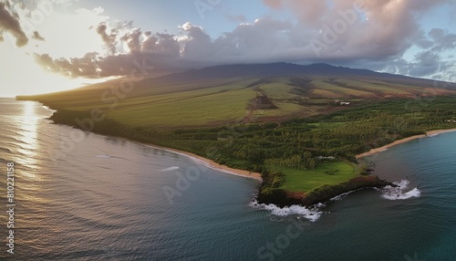 this is a three image aerial panoramic of stunning kapalua bay on the hawaiian island of maui