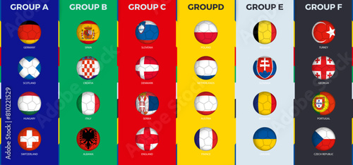 Football tournament flag set, flags in the style of a soccer ball.
