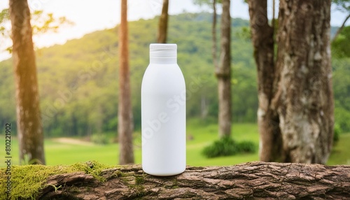 white blank bottle mockup with natural theme background