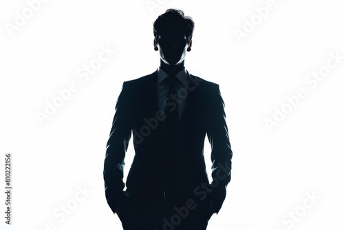 Silhouette of a business man in a suit isolated on a white background, a shadow portrait of a male faceless person with a tie Generative AI