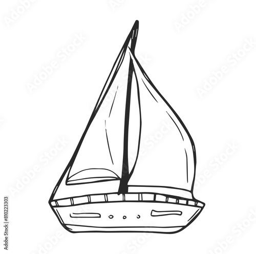 Sailboat hand drawn outline doodle icon. Boat travel and yacht, water transport, recreation concept. Vector sketch illustration for print, web, mobile and infographics