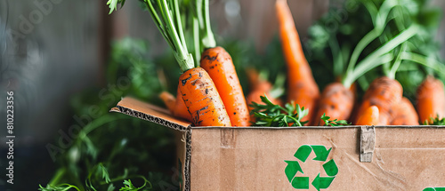 A delightful photograph featuring an abundance of fresh carrots neatly arranged in a paper box.  ideal for concepts of healthy eating, organic farming, and farm-to-table cuisine.