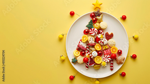 Plate in shape of Christmas tree with treats and decor