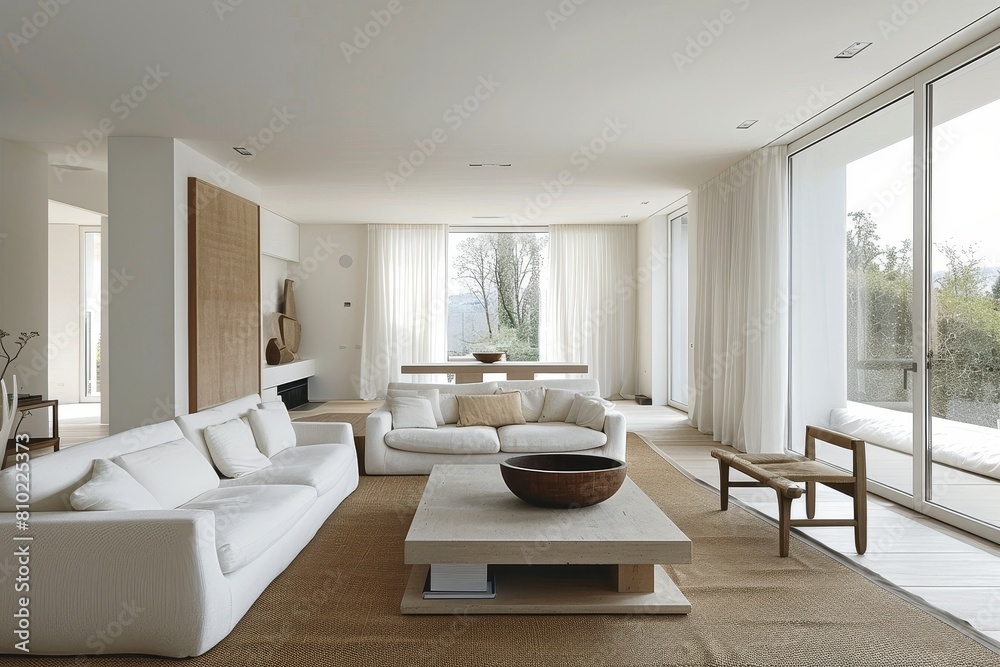 Refined Minimalism in Modern Living Room with Natural Tones and Organic Forms