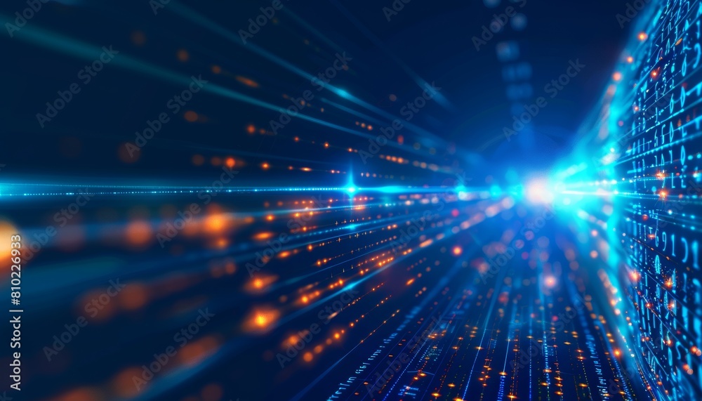 Fiber Optics with Light Streaks, Digital Communication and High-Speed Internet, Blue and Red Lights Fiber Optics with Light Streaks, Digital Communication and High-Speed Internet, Blue and Red Lights