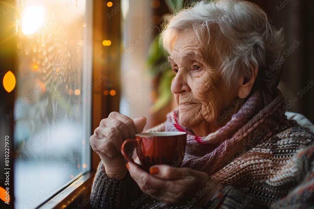 Comforting Elderly Woman Enjoying Tea Time Comforting Elderly Woman Enjoying Tea Time