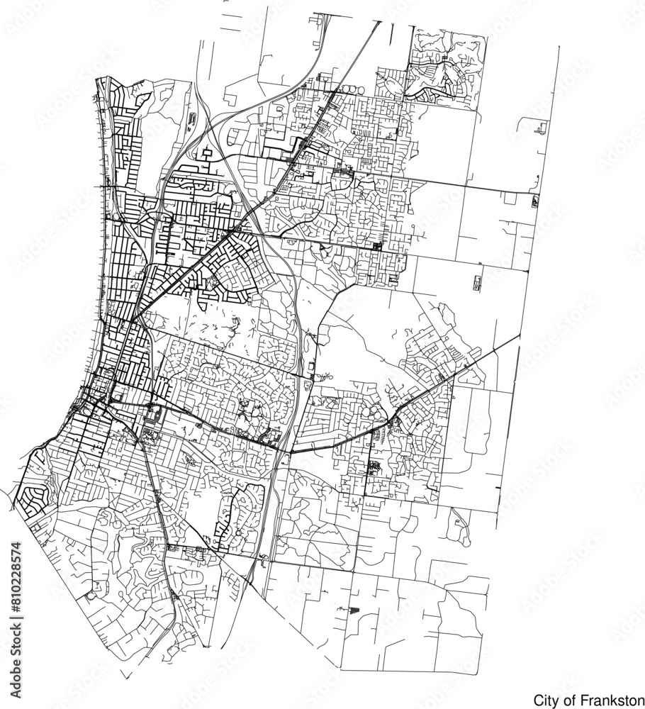 Naklejka premium Street map of City of Frankston in Australia in black and white with title