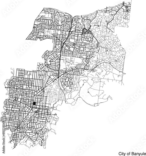 Street map of City of Banyule in Australia in black and white with title